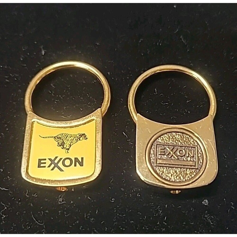 Vintage Exxon "Tiger in your Tank" Keychains Advertising Polished 80's